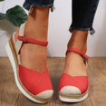 thumbnail image 6 of Modisza Women Espadrilles Wedge Sandals Summer Casual Walking Sandal Closed Toe Arch Support Shoes with Buckles Ankle Strap Red Size 5.5, 6 of 8
