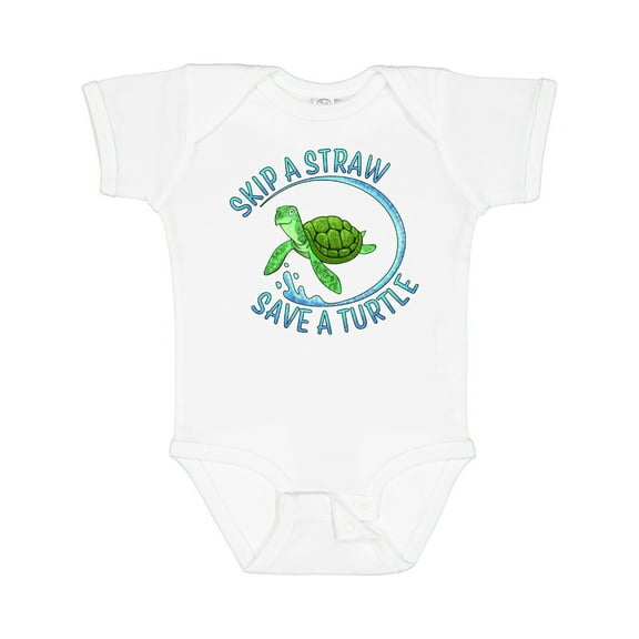Inktastic Skip a Straw Save a Turtle with Cute Green Sea Turtle Boys or Girls Baby Bodysuit