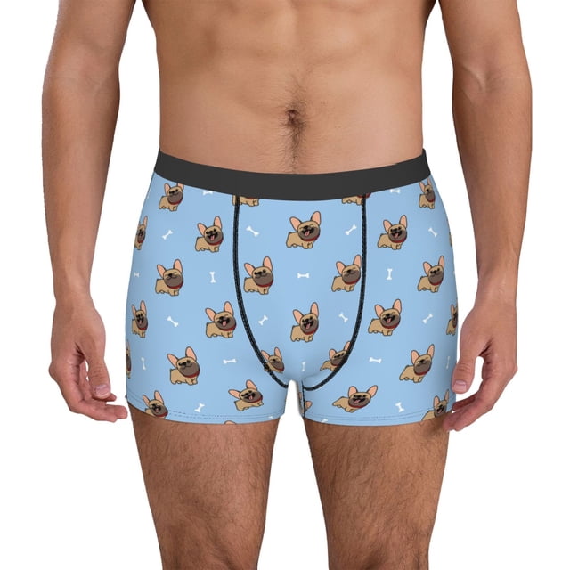 Balery Brown French Bulldog Calzoncillos bóxer para hombre, ropa interior de algodón suave y transpirable con cinturilla de nailon-Large