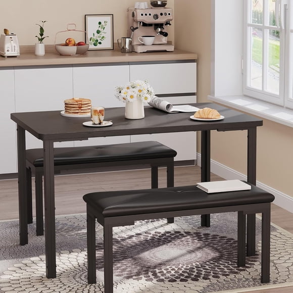 3-piece dining mesa set: 43.3-pulgada kitchen mesa con 2 forrado dining benches, small kitchen mesa set para 4, space-saving dinette para dining room o apartment, negra