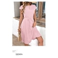 thumbnail image 3 of EASYBRA Pleated Midi Dress Solid Color Short Sleeve Casual Summer Dress Slim Fit Round Neck S–XXL, 3 of 6