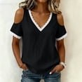 thumbnail image 4 of cocolona Off the Shoulder Summer Tops for Women Short Sleeve V Neck Lace Shirts Dressy Casual Solid Color Blouses, 4 of 6