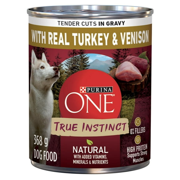 Purina ONE Véritable Instinct Tendres Morceaux en Sauce Dinde et Venaison, Nourriture Humide pour Chiens 368 g 368g