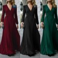 thumbnail image 1 of Robe de Soirée pour Femmes, Manches Longues, Col en V, Longueur au Sol, Aguichant, Formelle, Boîte de Nuit, Rouge Vin Taille m, 1 of 4