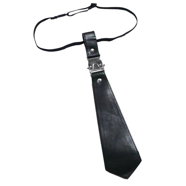 CSChome Imitation Leather Tie Faux Leather Necktie - Metal Buckle Pearl Flower Design Adjustable Japanese Punk Style