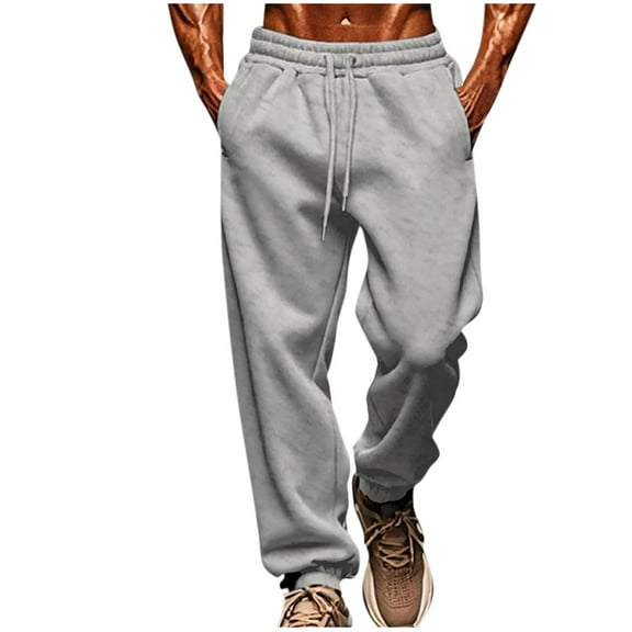 IYTR Mens Sweatpants Fleece Jogger Sweatpants Drawstring Elastic Waist Athletic Pants Casual Baggy Pants Outdoor Trousers (Gray,XXXL)