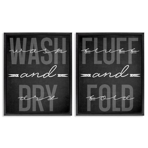 Laundry Words in Black 2 Piece Black Framed Floater Canvas Set, design by Marcus Prime