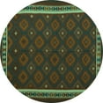 thumbnail image 1 of Ahgly Company Machine Washable Indoor Round Oriental Turquoise Blue Traditional Area Rugs, 4' Round, 1 of 4