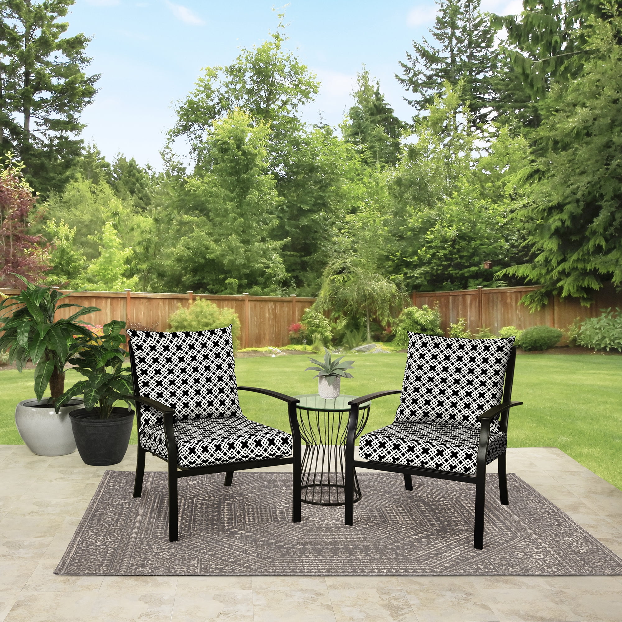 Mainstays 45" L x 22.75" W Black & White Lattice Rectangle Outdoor 2 Piece Deep Seat Cushion