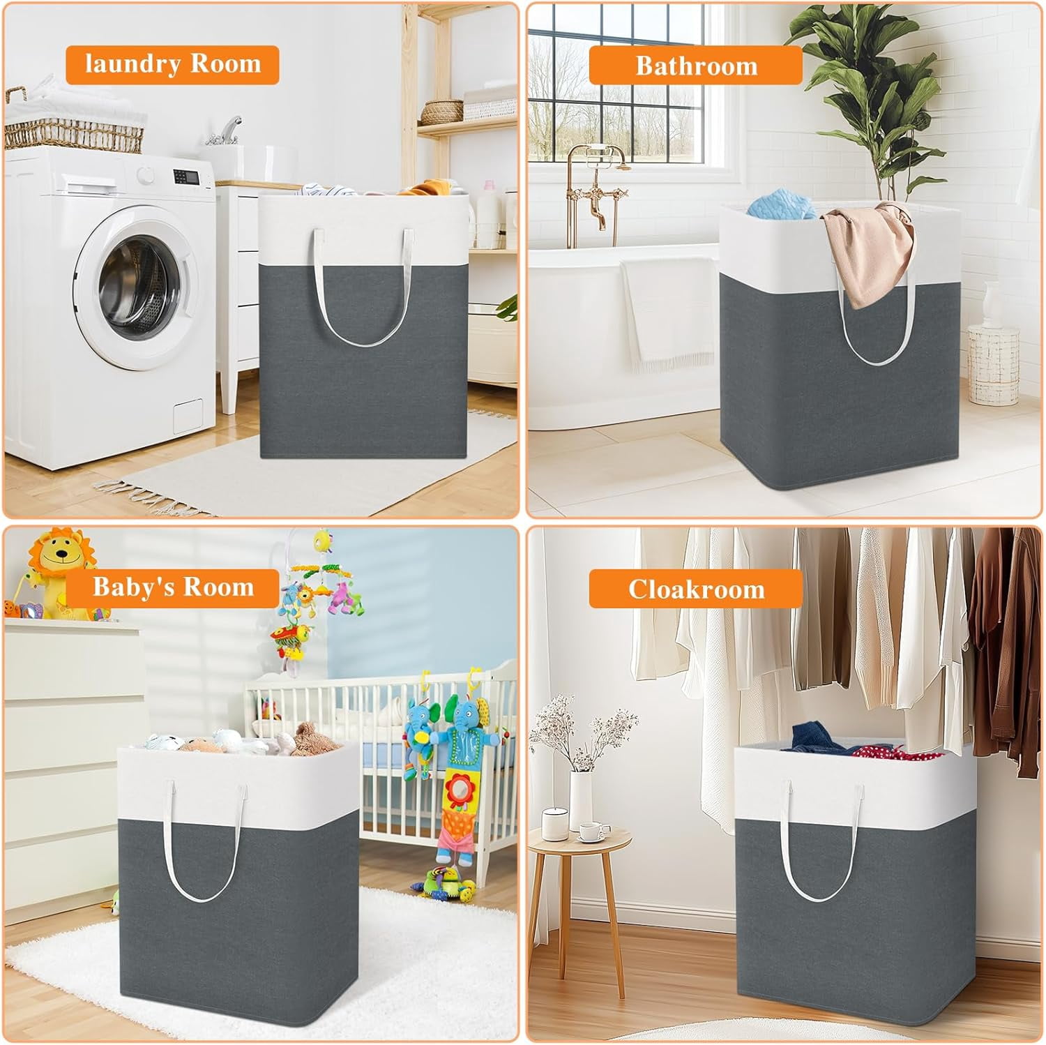 EP laundry basket 3-Pack, laundry hamper, Hamper with handles, collapsible laundry baskets, Waterproof dirty clothes hamper, Towel Storage for Home or Dorm, 125L-Grey