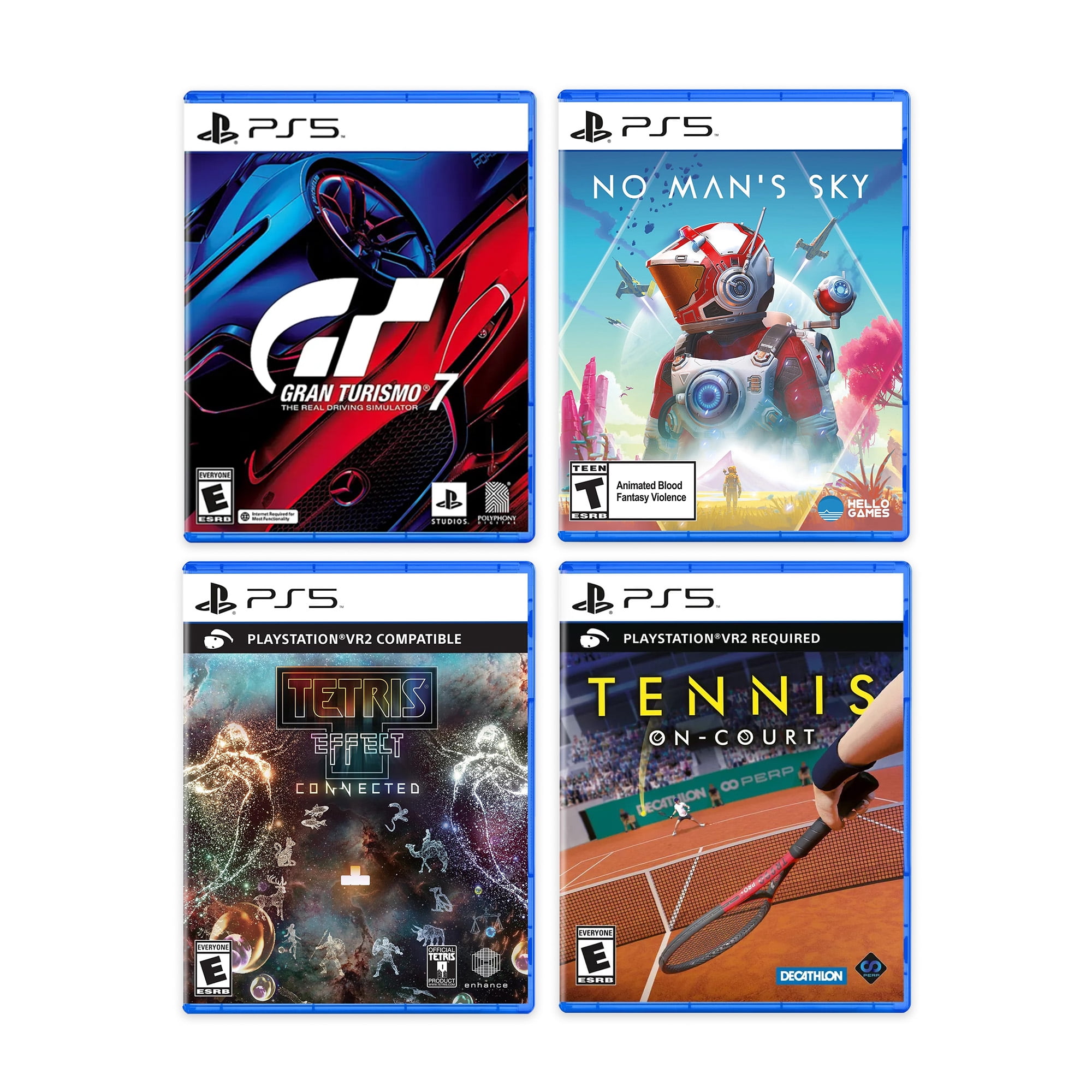 PlayStation VR2 Horizon Call of the Mountain bundle plus 4 Non-Scary Game Package: Gran Turismo 7, No Man's Sky, Tetris Effect, Tennis On-Court, & Cleaning Cloth - PlayStation 5 PSVR2 - White
