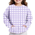 thumbnail image 3 of fnnxnal Toddler Kids' Gingham Sweatshirt - Soft Stretch, Kangaroo Pocket, Classic Crew Neck, 3T Purple - Durable for School & Playdates, 3 of 6