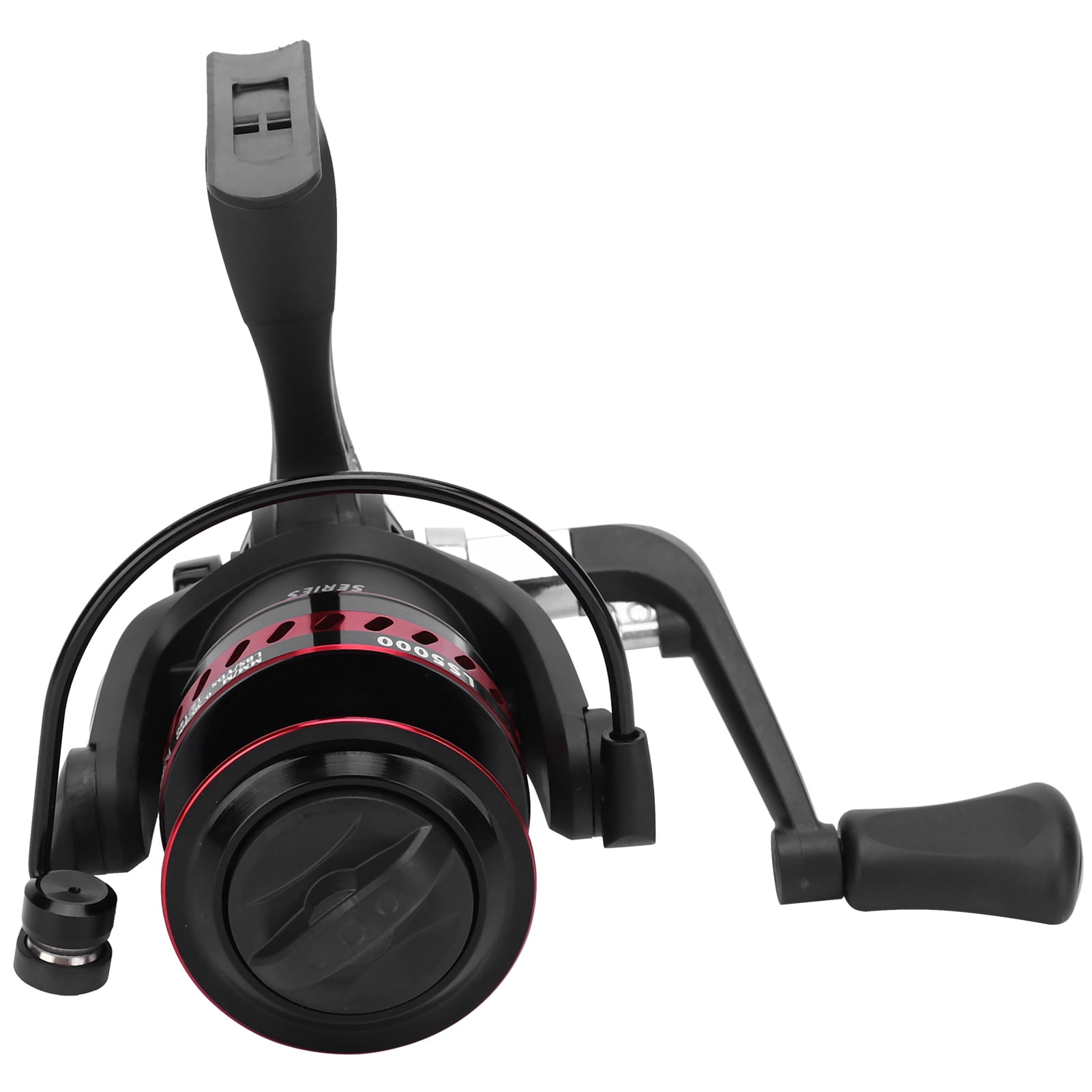 YAHHU Portable Metal Sea Rod Spinning Fishing Line Reel Rocking Raft Accessory LS5000 Red Black with 5.2:1 Gear Ratio for Saltwater Freshwater Fishing Ambidextrous Retrieve (5.12 inches / 13 cm)