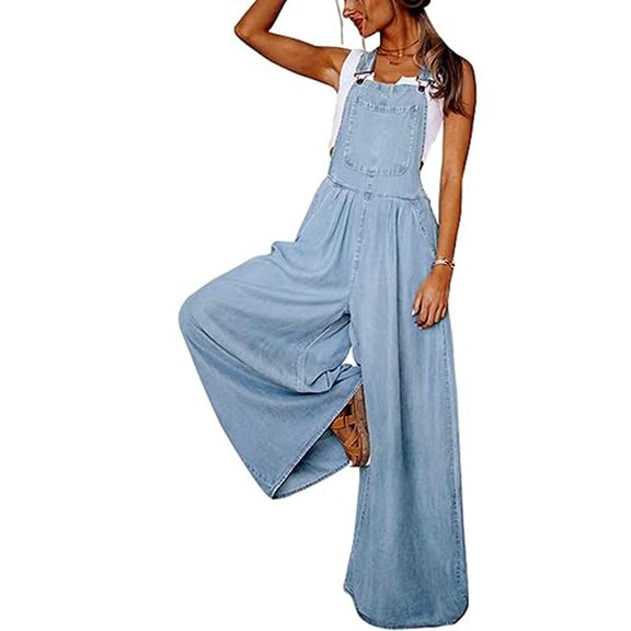 Overalls For Women Loose Fit Denim Casual Loose Fit Sleeveless Strap Rompers Outfits With Pockets