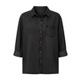 thumbnail image 5 of Chambray Denim Shirt Women Long Sleeve Button Down Western Jean Shirts Collared V Neck Roll Up with Pockets Boyfriend Baggy Shacket Casual office, 5 of 9
