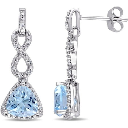 Tangelo 2-4/5 Carat T.G.W. Sky Blue Topaz and 1/6 Carat T.W. Diamond Sterling Silver Infinity Drop Earrings