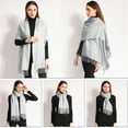 thumbnail image 5 of EASE LEAP Pashmina Scarfs for Women Silky Shawls and Wraps for Evening Dresses Soft Large Scarves Wedding Warm Stylish Solid Color, Light Gray, 5 of 7