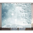 thumbnail image 2 of Winter Curtains Christmas Themed Image Snow and Frosted Tree Snowflakes Winter Season Illustration Living Room, 2 of 5