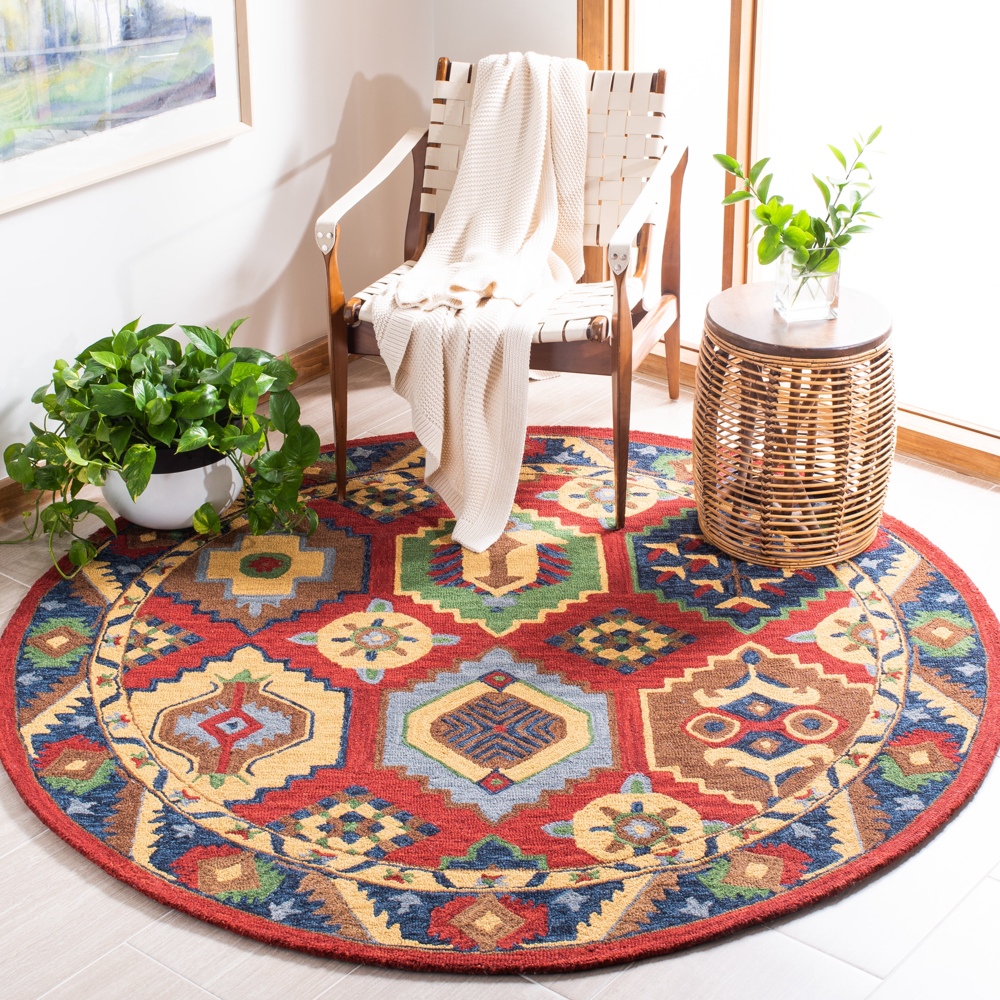 SAFAVIEH Heritage Fion Tribal Wool Area Rug, Red/Gold, 6' x 6' Round