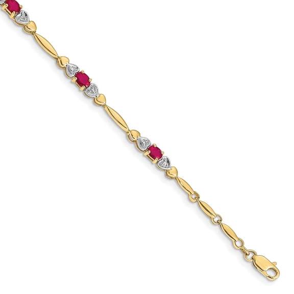 Primal Gold 10 Karat Yellow Gold Diamond and Composite Ruby Bracelet