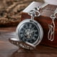 thumbnail image 4 of Reloj de bolsillo mecánico antiguo Lucky Dragon & Phoenix (mejores deseos) esfera esqueleto con cadena para hombres y mujeres + caja negra, 4 of 5