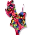 thumbnail image 3 of Meloriaswim's One Piece, Ruffled Shoulder Sleeve, Tropical Multi Color Swimsuit for Women, 3 of 3
