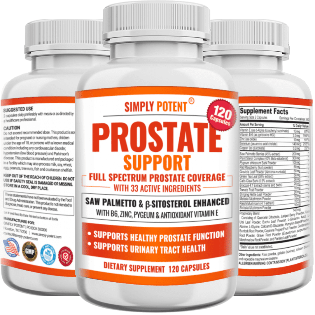 Simply Potent Prostate Support Supplement for Men, 120 Capsules – Enhanced Formula with Saw Palmetto, Beta-Sitosterol, Zinc, Pygeum