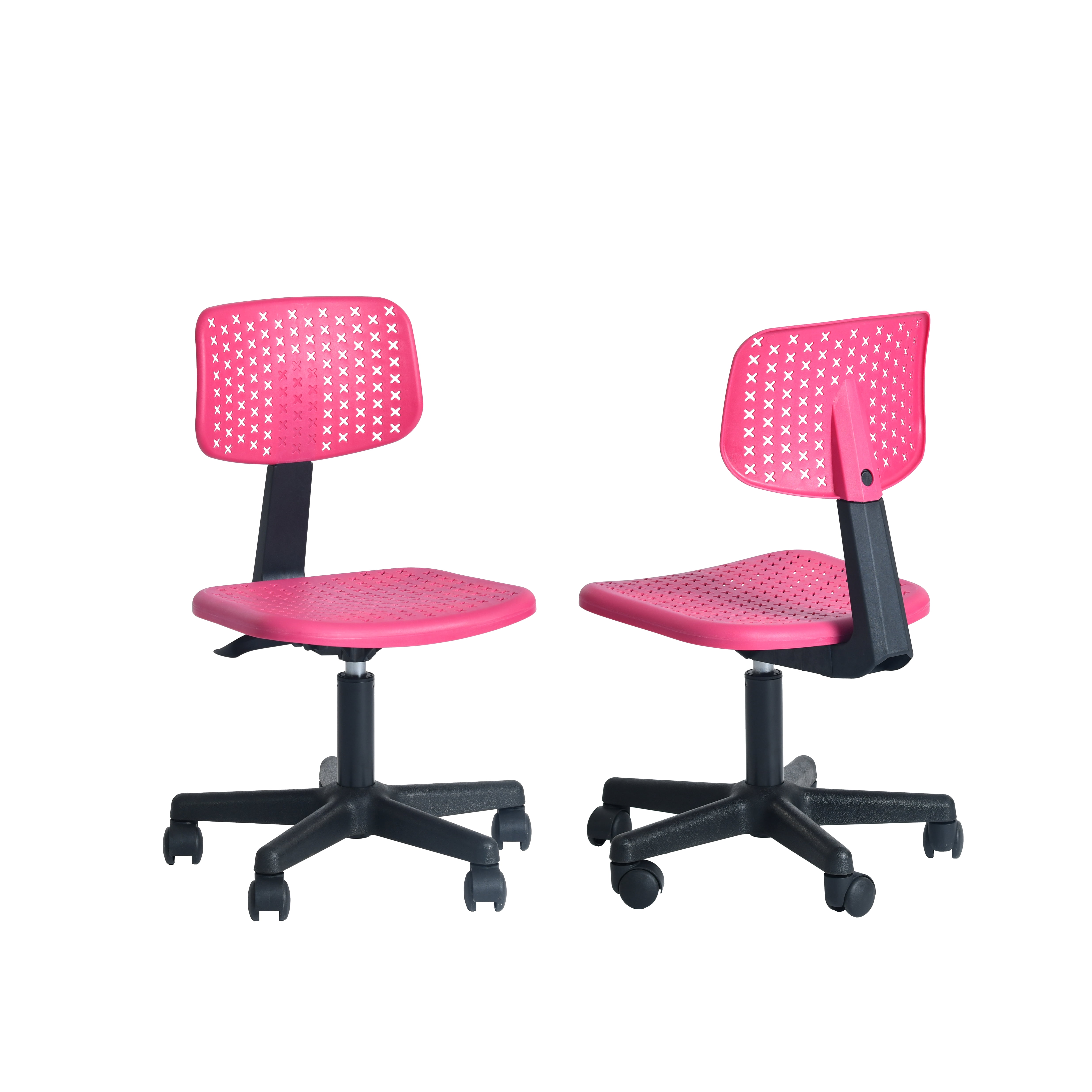 Homy Casa Small Adjustable Kids Desk Chair Set of 2 with Swivel Wheels, Pink Seat and Backrest