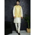 thumbnail image 4 of Maple Clothing Chikankari Nehru Jacket Men's Traditional India Modi Waistcoat Vest Guest Outfit (Yellow, S), 4 of 8