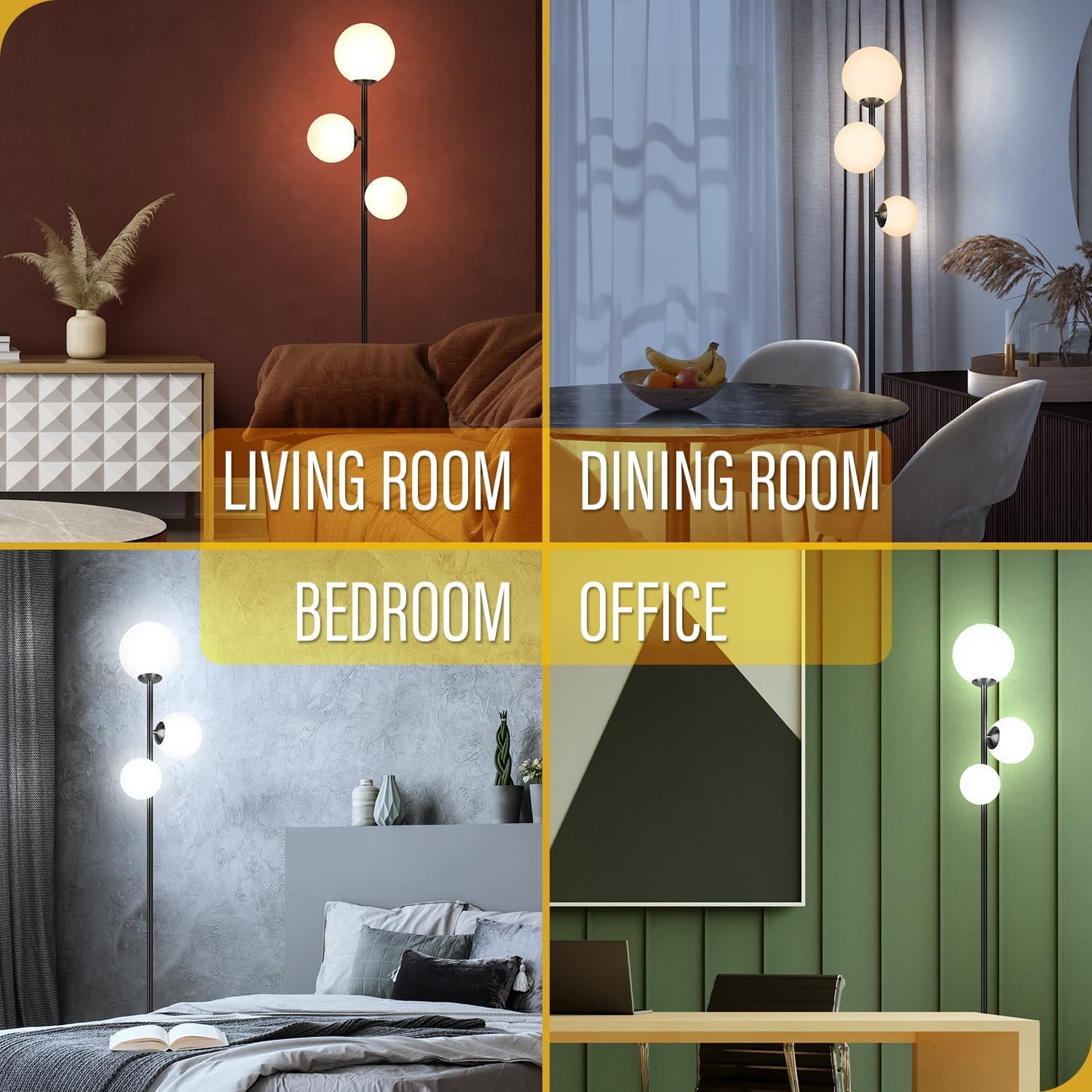 3 Globe Eclectic Floor Lamp - 3 Color Options Moderm Floor Lamps for Living Room, Mid Century Standing lamp Home Decor for Bedrooms Office(Matte Black, LED Bulbs Included)