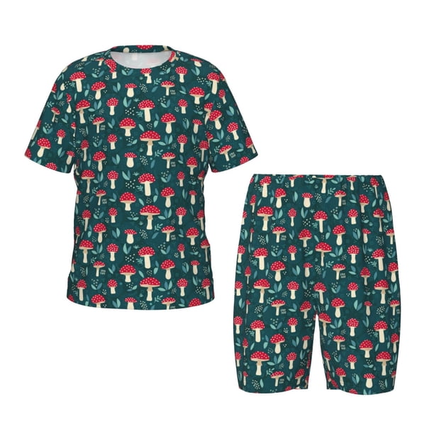 Balery Amanita Mushroom Conjunto de Pijama Infantil de Manga Corta con Estampado – Ropa de Dormir de Algodón Suave-Large