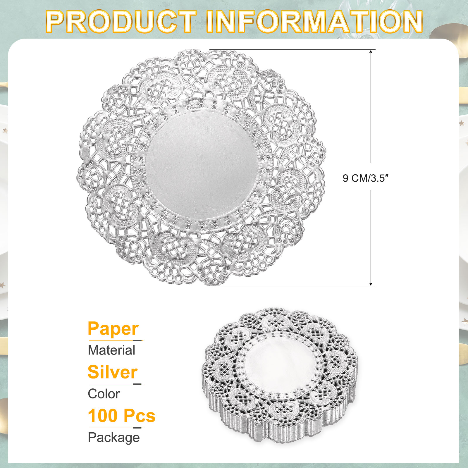 Unique Bargains 100 Pcs Round Paper Doilies 3.5 Inch Disposable Lace Doilies for Food