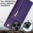thumbnail image 3 of Dteck for iPhone 16 Pro Case, Shockproof Magnetic Protective Zipper Pocket Purse Handbag Shoulder Strap Stylish Protective Cover, Purple, 3 of 9