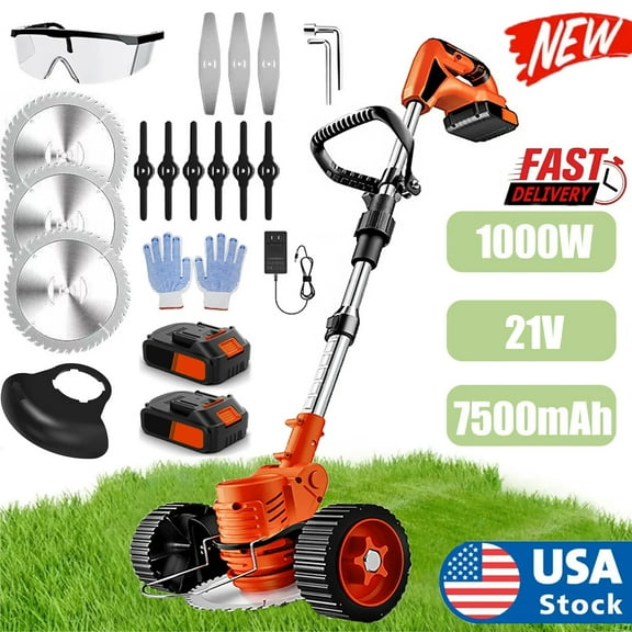 Cordless Weed Wacker 21V, 3-in-1 Grass Trimmer/Edger/Brush Cutter with 2Pcs 7500mAh Batteries, Lightweight Electric String Trimmer for Lawn, Yard, Garden, 90° Adjustable Head & Safety Lock