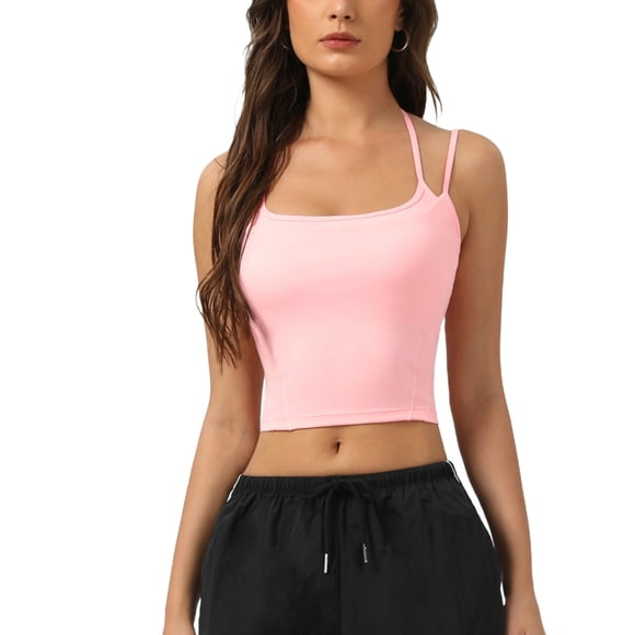 Women's Crop Tank Top, Sleeveless Cami with Built-In Bra, Double Strap Yoga Top, Breathable Athletic Shirts for Workout, Gym, Running, and Casual Wear