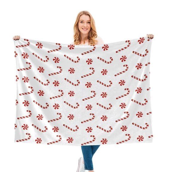 AISENIN Christmas Throw Blanket Candy Cane Flannel Throw Blanket Super Soft Warm Bed Blanket Christmas Holiday Decor for Living Room Bedroom Sofa Couch