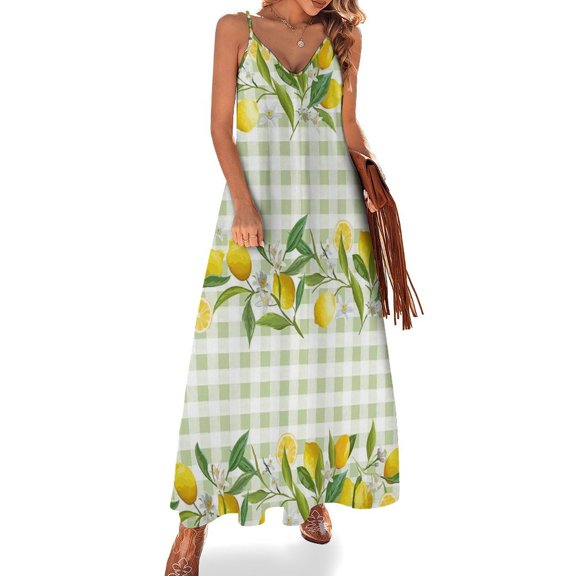Lemon Green White Plaid Sleeveless Dress Loose Women's Dress Dresses Luxury Evening Dresses