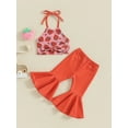 thumbnail image 6 of Musuos Baby Girls Fashion Summer Outfit, 0-3 Years Tie-up Halterneck Strawberry Print Vest with Flare Pants Toddler 2-piece Outfit, 6 of 9