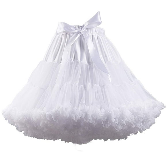 Jupon en Chiffon à Taille Élastique pour Femmes Jupe Tutu en Tulle Princesse Ballet Danse Jupon (Longue Blanche)