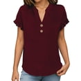 thumbnail image 6 of Hurxie Womens Puff Short Sleeve Sweater Tops Ruffle Henley Neck Spring Summer Pullover Dressy Casual Knit Shirts Red,2XL, 6 of 7