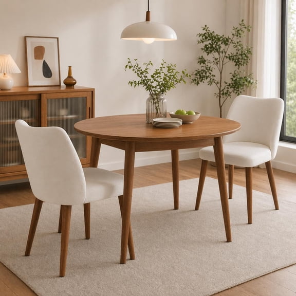 Dining Chairs Set of 2, Linen Dining Room Chairs with Arms, Mid Century Modern Upholstered Vanity Accent Chair, Ergonomic Backrest & Sturdy Wood Legs, for Dining Room Living Room Kitchen