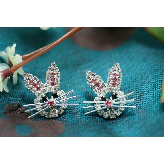 Rhinestone Easter Bunny Brooch and Earrings Set, Easter Rabbit Pin, Easter Rabbit Earrings, Easter Jewelry Gift