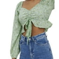 thumbnail image 2 of Vero Moda Women's Henna Floral Cropped Tie Front Top Green Holl (Green Holl, M), 2 of 3