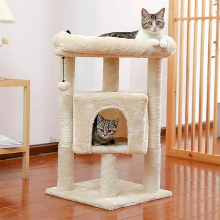 Pefilos 29" Cat Tree Tower for Indoor Cats Cat Condo with Sisal Scratching Posts, Plush Perch, Cat Bed Furniture, Beige