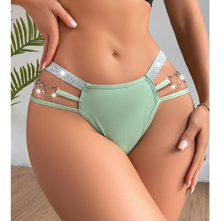 Panties for Women Sexy  Womens Breathable Seamless Thong Panties No Show  High Waist Cut Bikini Briefs  Cut Out Straps Sexy and Breathability  Green(L)