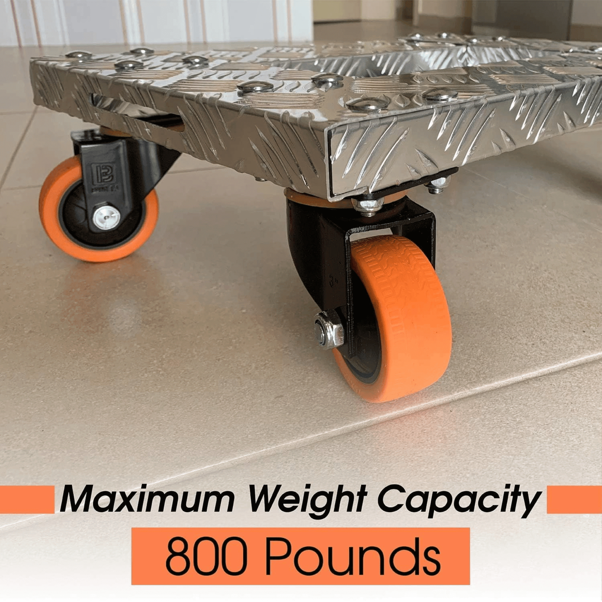 Heavy Duty Furniture Dolly, 18" x 12" Aluminum Moving Cart with 3" TPU Swivel Casters & Brakes, 800 lbs Capacity