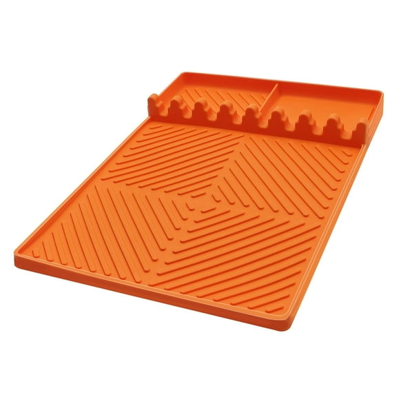 Silicone Grill Mat Compatible with Blackstone, 16x11.5" Silicone Griddle Tools Mat with Drip Pad, Spatula Mat for Outdoor Grill Kitchen Counter (Orange)