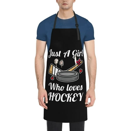 

Just A Girl Who Loves Hockey Apron Waterproof Aprons For Women with Pockets Unisex Adjustable Aprons For Cooking Kitchen