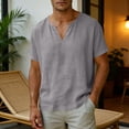 thumbnail image 2 of Maean Men's Cotton Linen Tops Short Sleeve V Neck Shirts Summer Lightweight Loose Beach Vacation Tees Outfits, 2 of 5