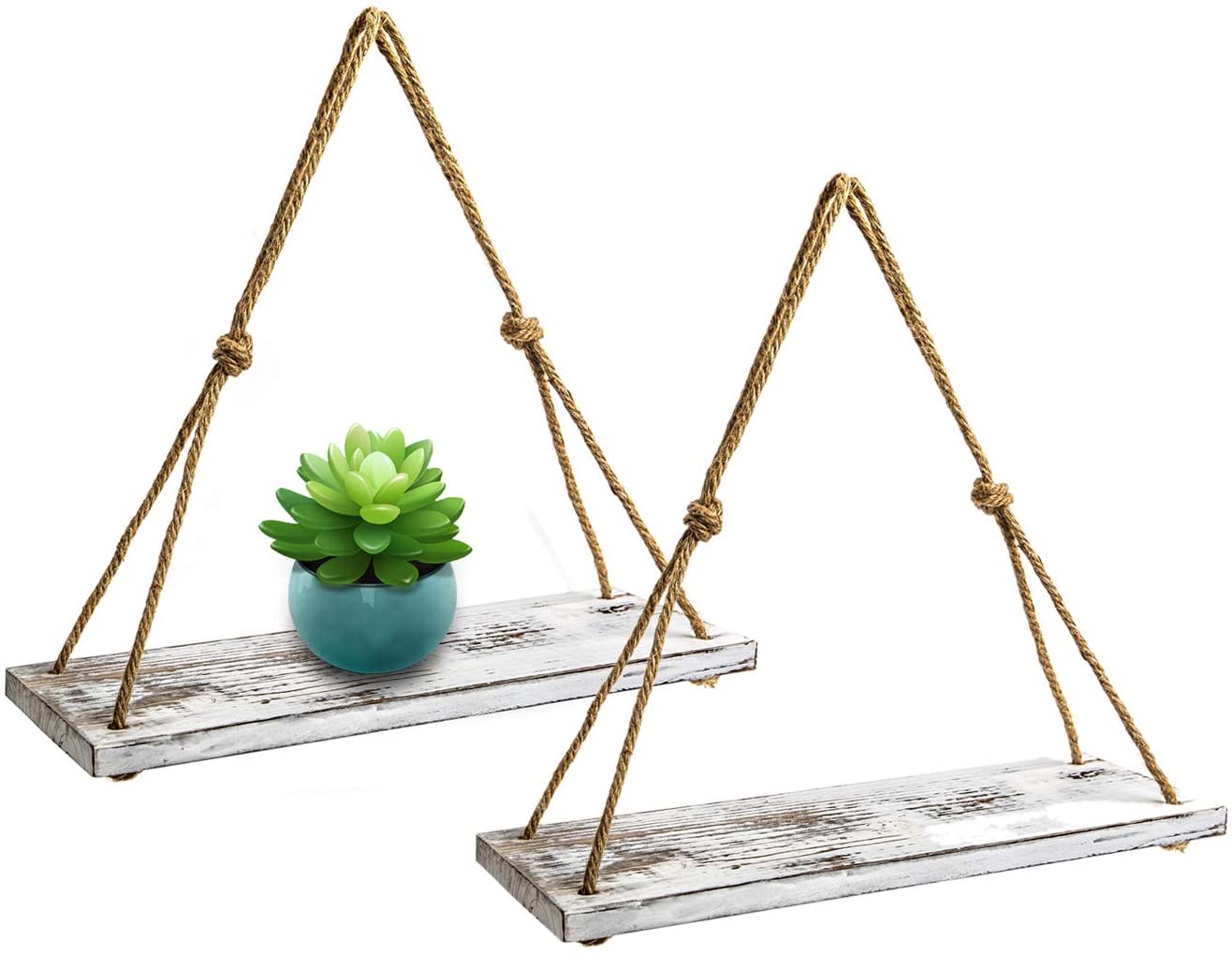Decorx Set Of 2 Wood Hanging Shelves For Wall White Rope Hanging Shelves With 4 Hooks For Home Wall Decor 17 X 6 X 0 7 Rustic White Hanging Shelf Walmart Com Walmart Com